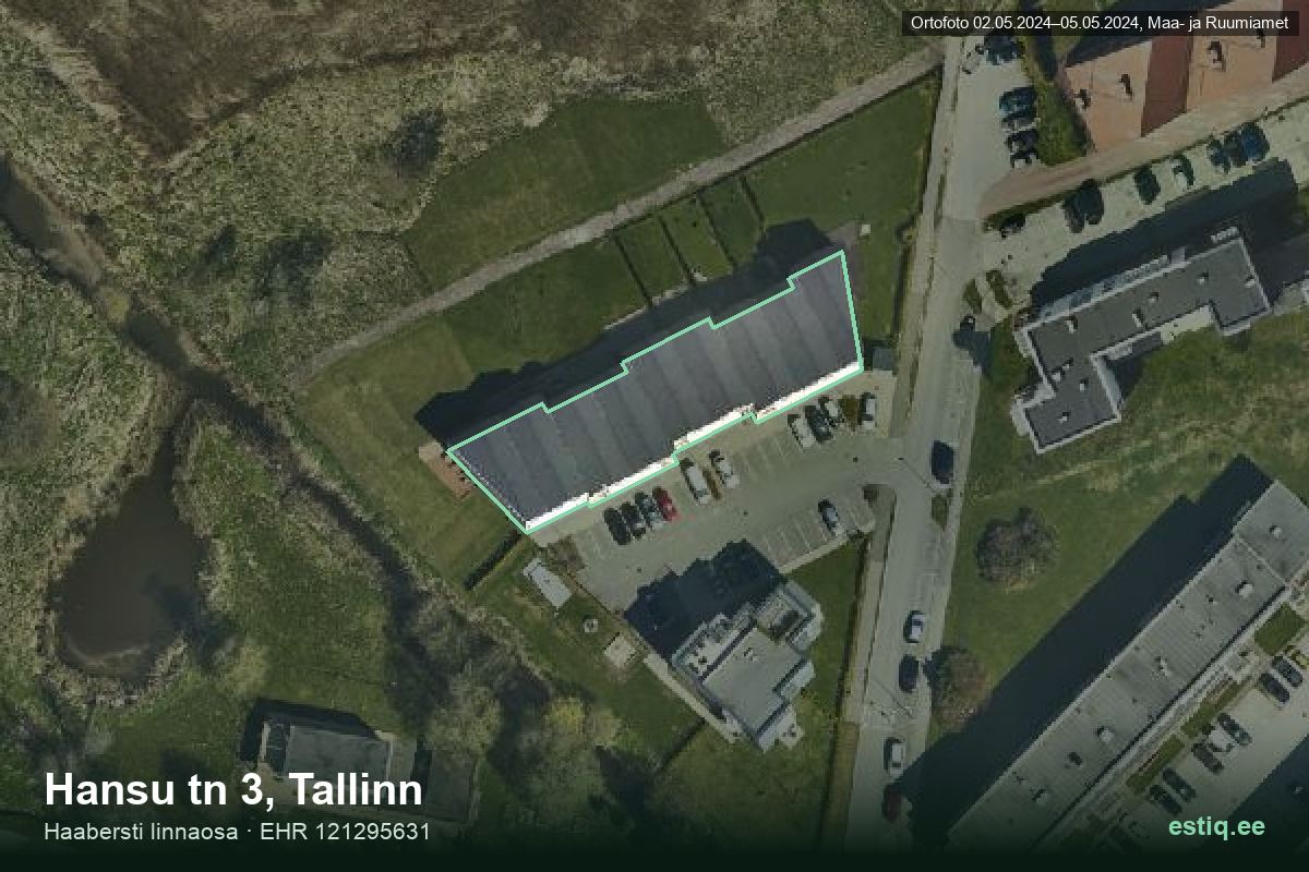 Hansu tänav 3, Tallinn – аэрофото дома, контур по данным регистра строений (EHR)
