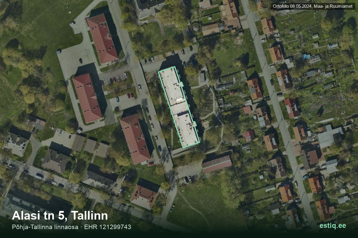 Alasi tänav 5, Tallinn – hoone aerofoto, kontuur ehitisregistri (EHR) andmetest