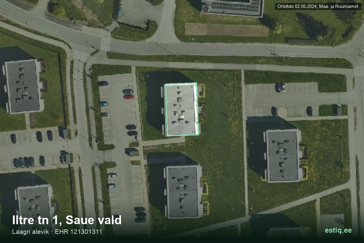 Iltre tänav 1, Saue – hoone aerofoto, kontuur ehitisregistri (EHR) andmetest