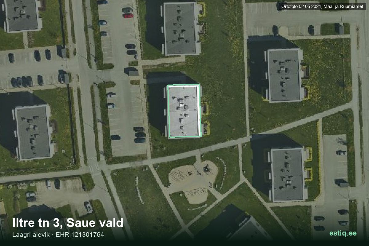 Iltre tänav 3, Saue – hoone aerofoto, kontuur ehitisregistri (EHR) andmetest