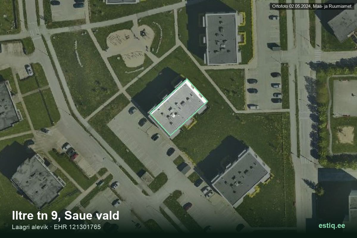Iltre tänav 9, Saue – hoone aerofoto, kontuur ehitisregistri (EHR) andmetest