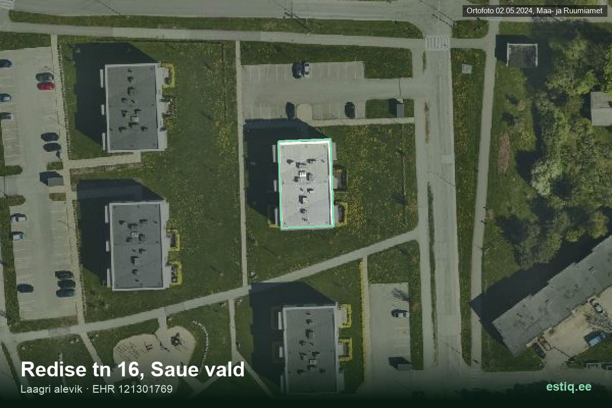 Redise tänav 16, Saue – ilmakuva rakennuksesta, ääriviiva rakennusrekisteristä (EHR)