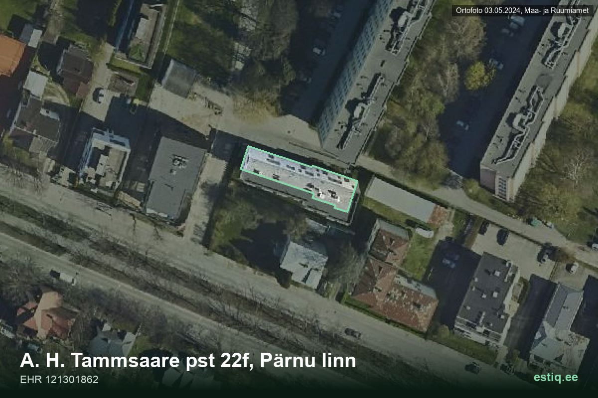 Tammsaare pst 22f, Pärnu – hoone aerofoto, kontuur ehitisregistri (EHR) andmetest