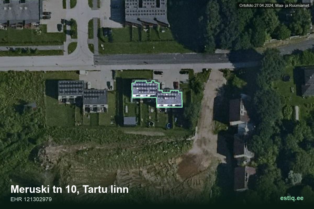 Meruski tänav 10, Tartu – аэрофото дома, контур по данным регистра строений (EHR)