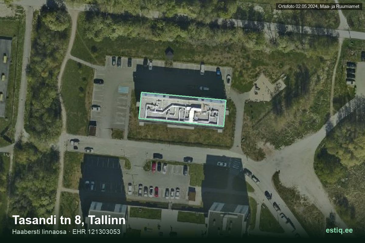 Tasandi tänav 8, Tallinn – аэрофото дома, контур по данным регистра строений (EHR)