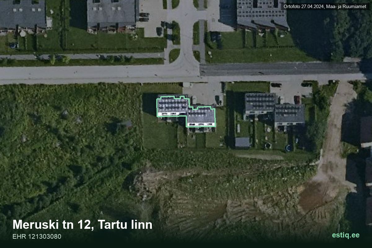 Meruski tänav 12, Tartu – аэрофото дома, контур по данным регистра строений (EHR)