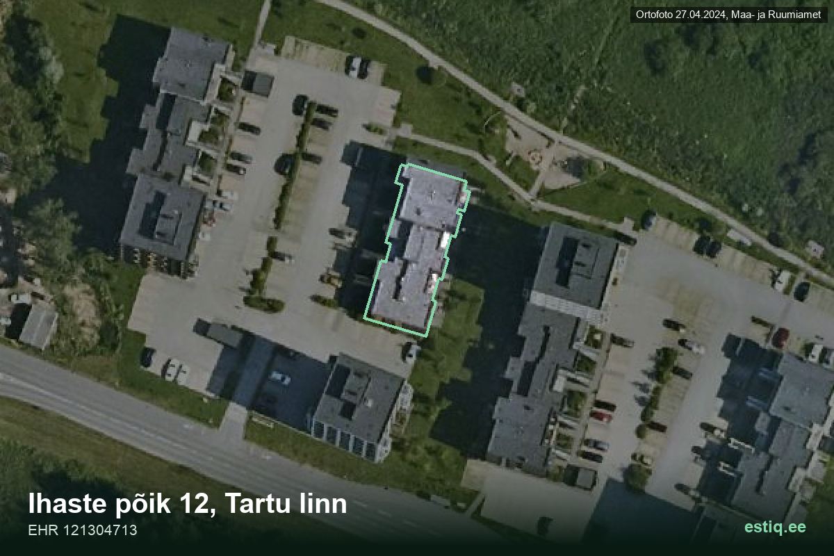 Ihaste põik 12, Tartu – hoone aerofoto, kontuur ehitisregistri (EHR) andmetest
