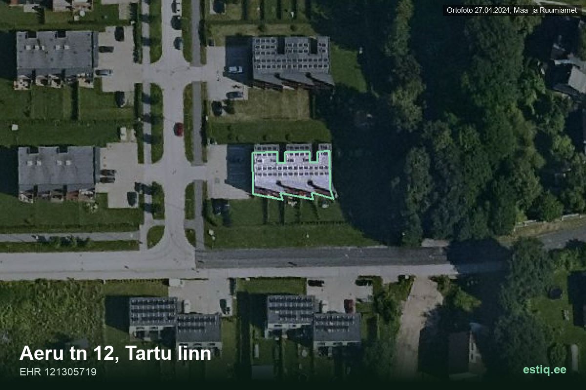 Aeru tänav 12, Tartu – аэрофото дома, контур по данным регистра строений (EHR)
