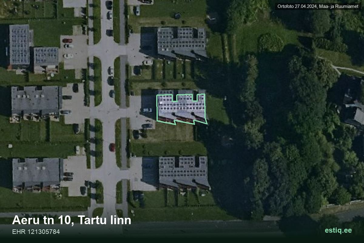 Aeru tänav 10, Tartu – hoone aerofoto, kontuur ehitisregistri (EHR) andmetest