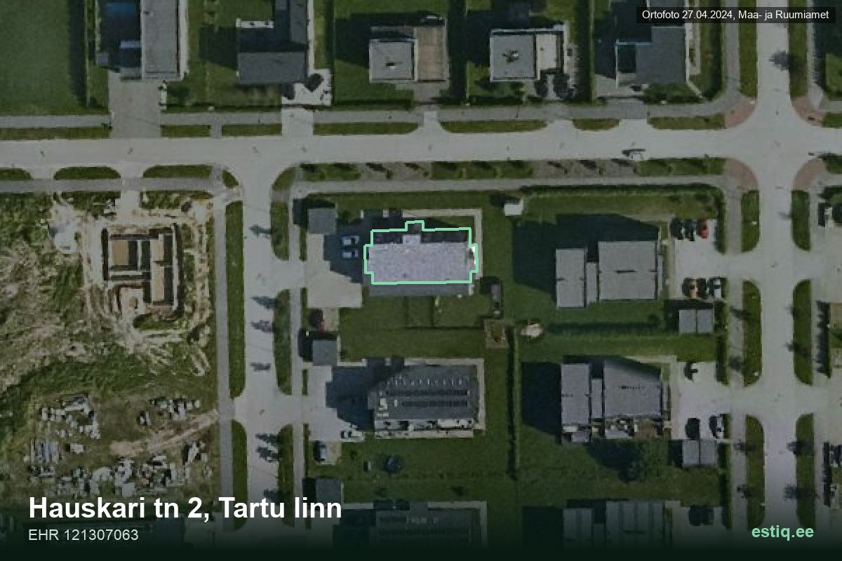 Hauskari tänav 2, Tartu – aerial photo of the building, outline from the Building Register (EHR)