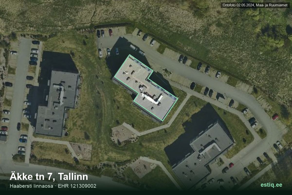 Äkke tänav 7, Tallinn – hoone aerofoto, kontuur ehitisregistri (EHR) andmetest