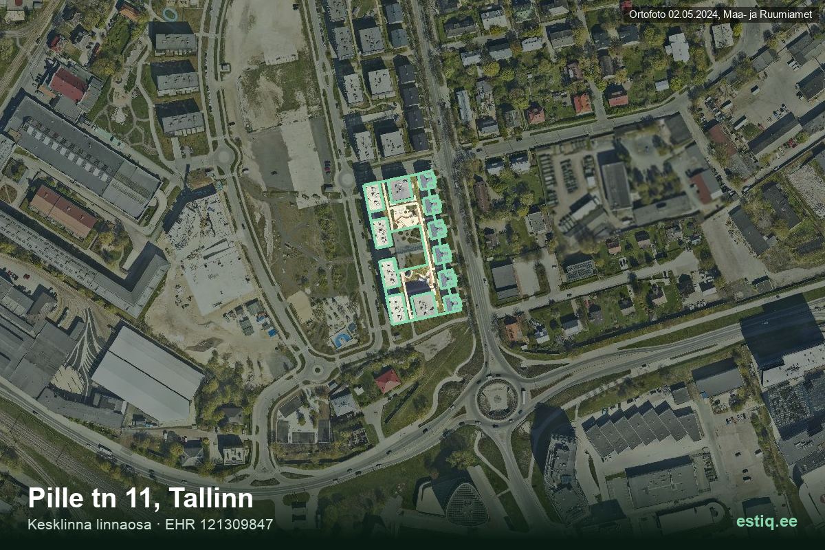 Pille tänav 11/3, Tallinn – hoone aerofoto, kontuur ehitisregistri (EHR) andmetest
