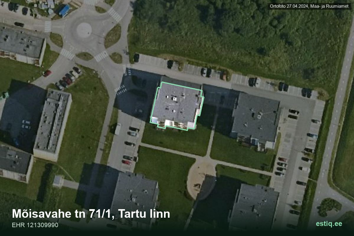 Mõisavahe tänav 71/1, Tartu – hoone aerofoto, kontuur ehitisregistri (EHR) andmetest