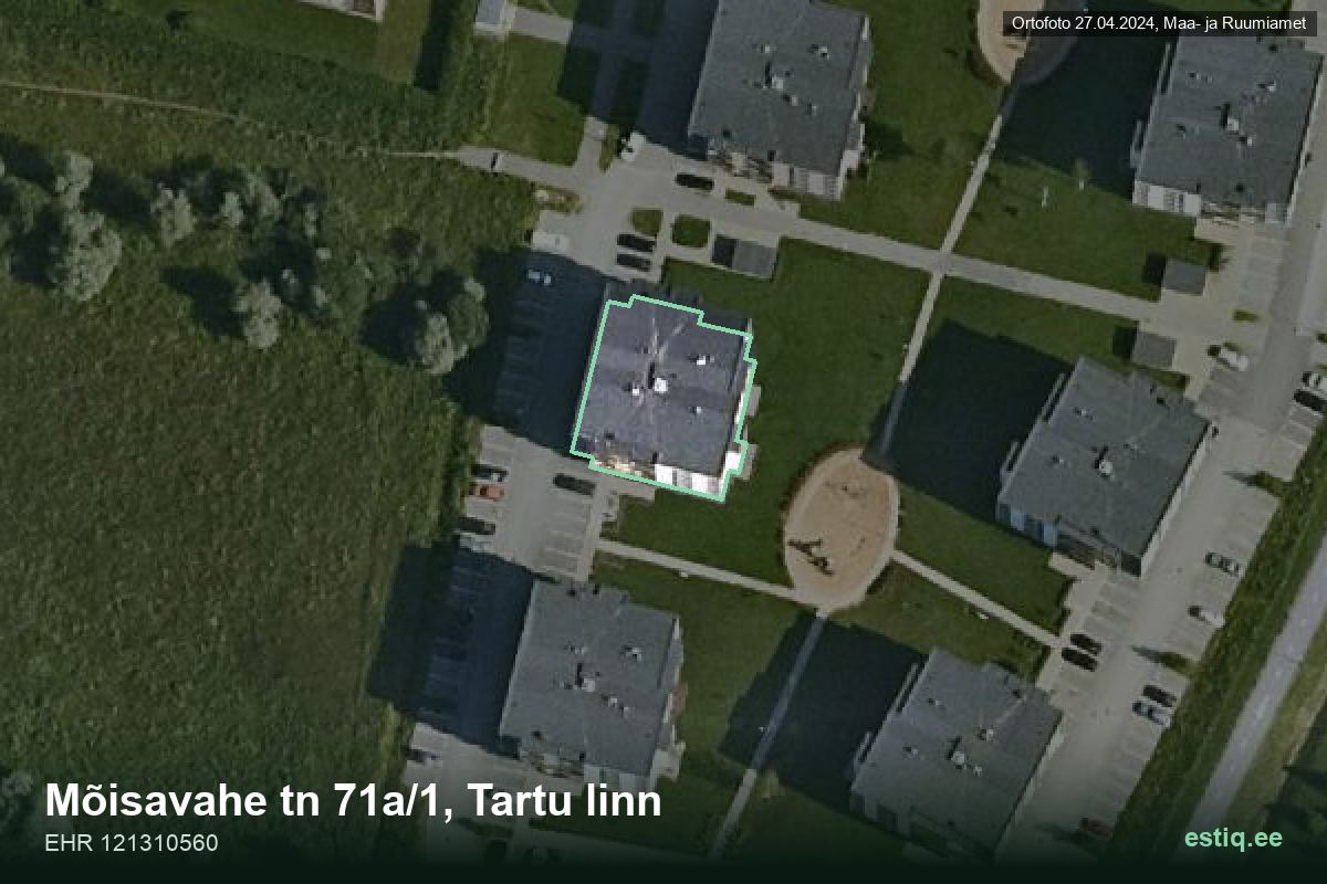 Mõisavahe tänav 71a/1, Tartu – hoone aerofoto, kontuur ehitisregistri (EHR) andmetest