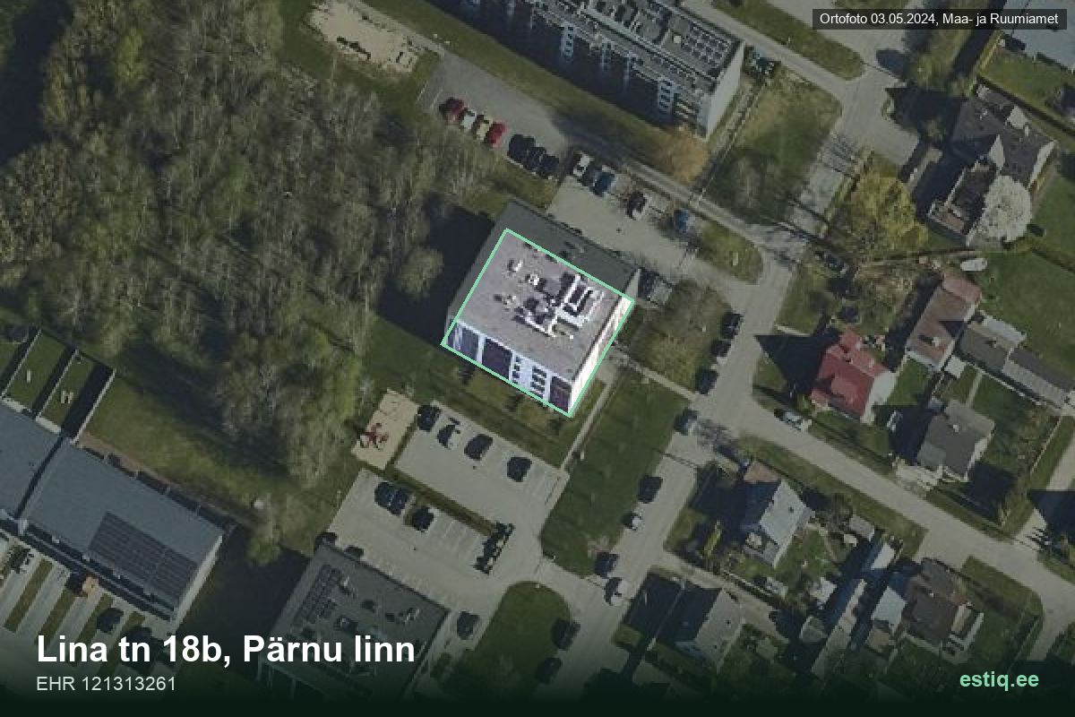 Lina tänav 18b, Pärnu – ilmakuva rakennuksesta, ääriviiva rakennusrekisteristä (EHR)