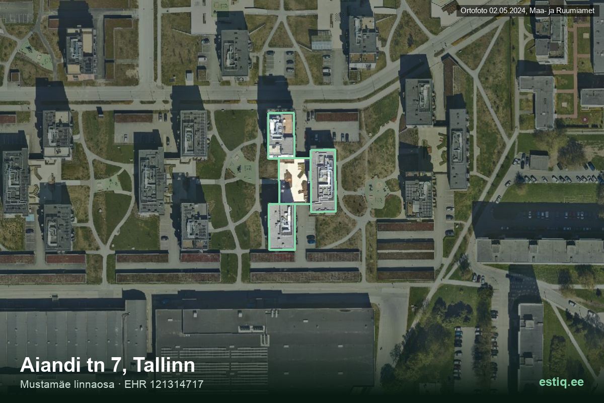 Aiandi tänav 7, Tallinn – ilmakuva rakennuksesta, ääriviiva rakennusrekisteristä (EHR)
