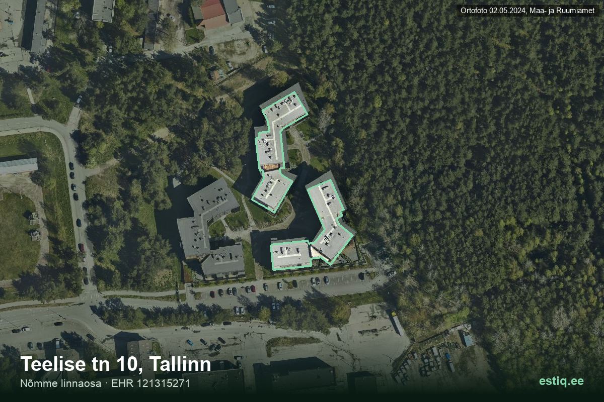 Teelise tänav 10, Tallinn – hoone aerofoto, kontuur ehitisregistri (EHR) andmetest