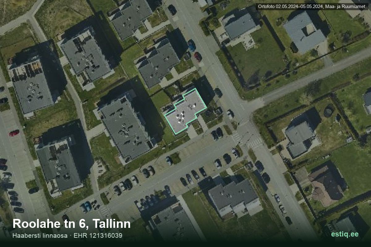 Roolahe tänav 6, Tallinn – ilmakuva rakennuksesta, ääriviiva rakennusrekisteristä (EHR)