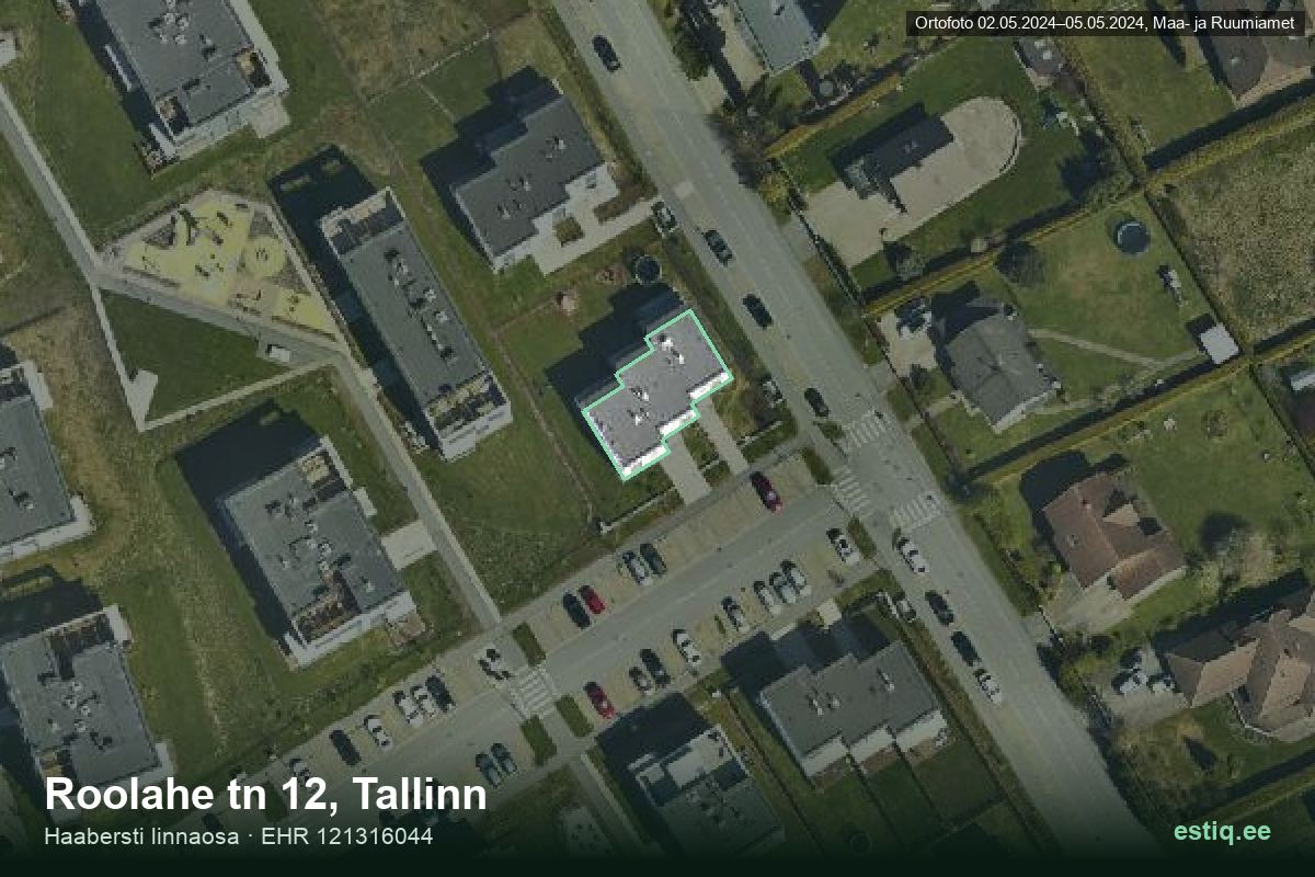 Roolahe tänav 12, Tallinn – ilmakuva rakennuksesta, ääriviiva rakennusrekisteristä (EHR)