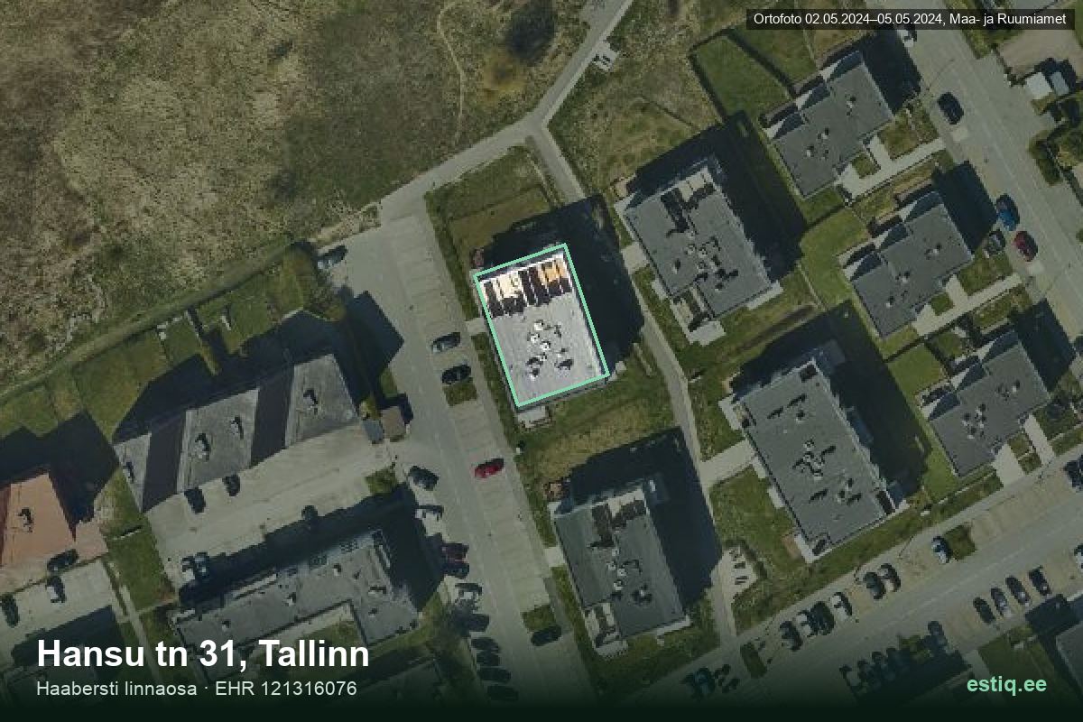 Hansu tänav 31, Tallinn – аэрофото дома, контур по данным регистра строений (EHR)