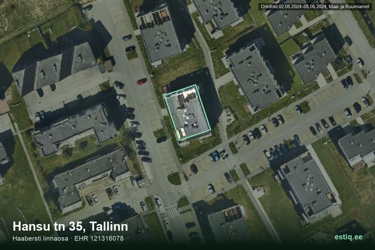 Hansu tänav 35, Tallinn – hoone aerofoto, kontuur ehitisregistri (EHR) andmetest