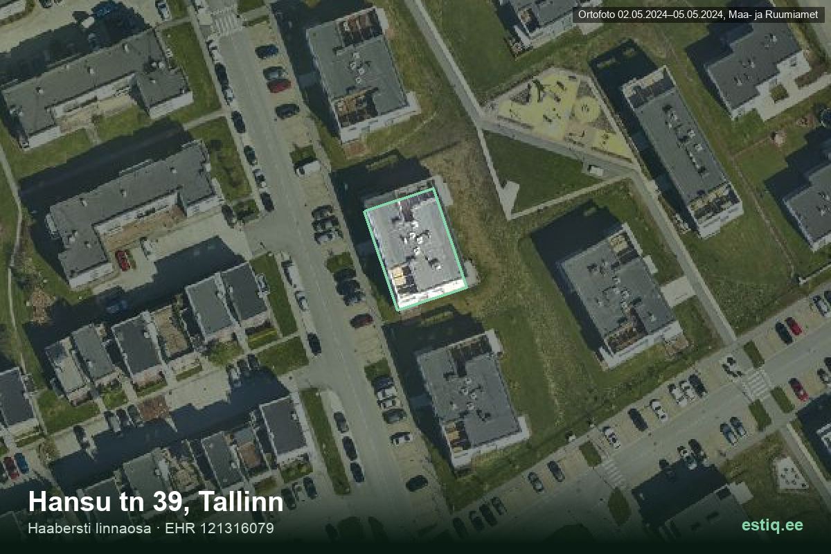 Hansu tänav 39, Tallinn – ilmakuva rakennuksesta, ääriviiva rakennusrekisteristä (EHR)