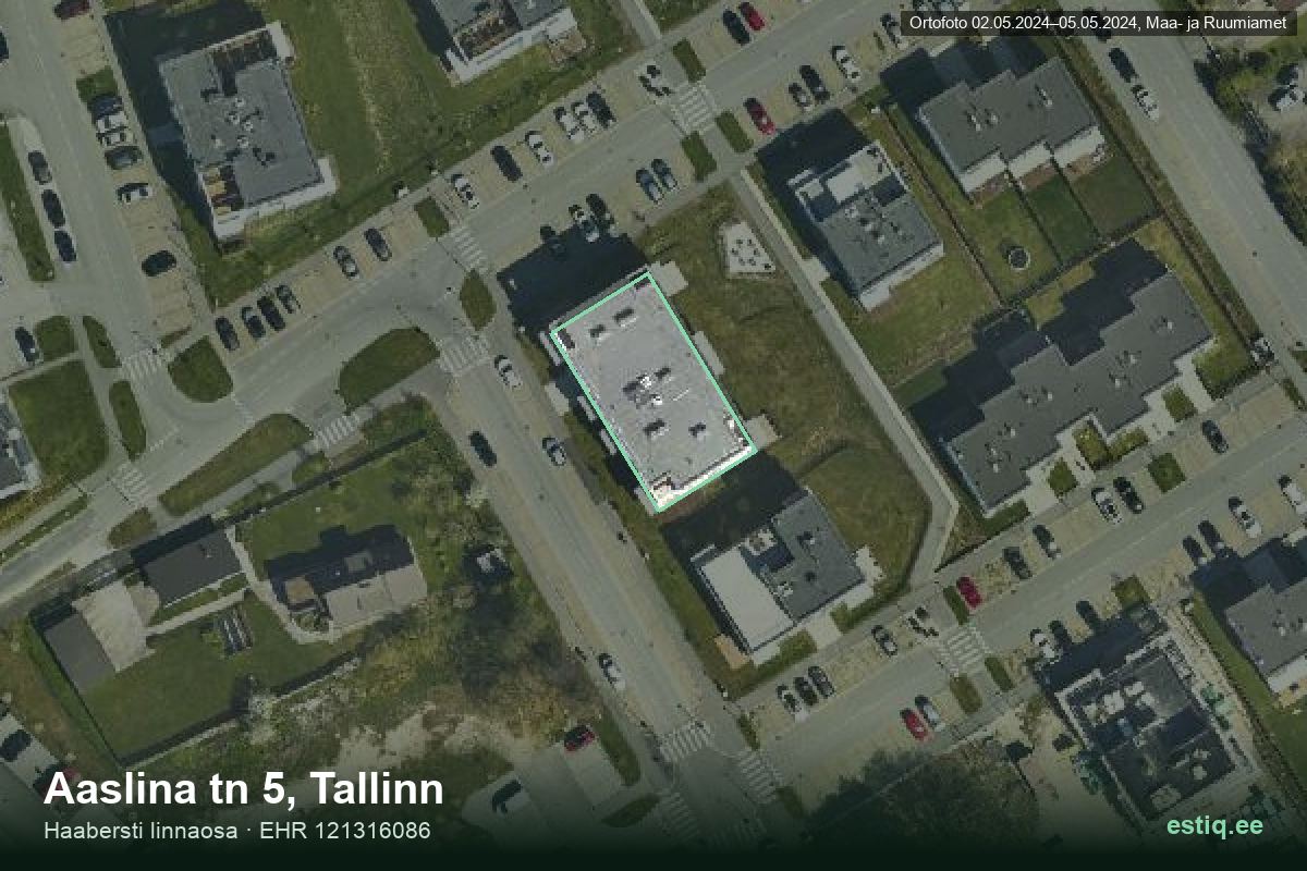 Aaslina tänav 5, Tallinn – аэрофото дома, контур по данным регистра строений (EHR)