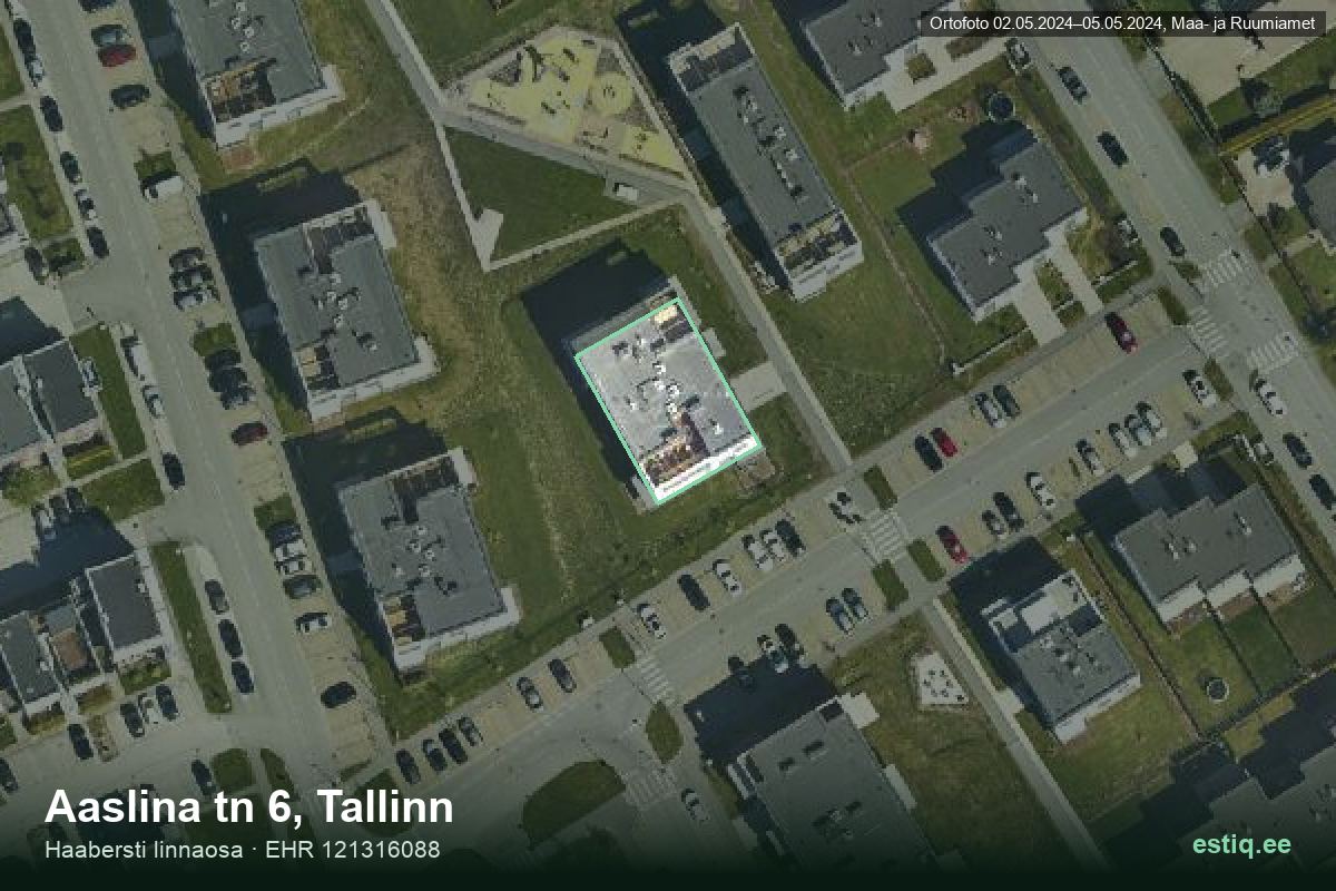 Aaslina tänav 6, Tallinn – hoone aerofoto, kontuur ehitisregistri (EHR) andmetest
