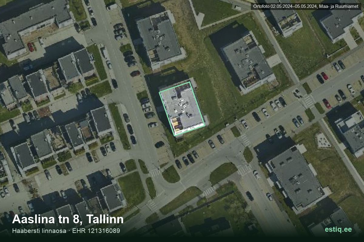 Aaslina tänav 8, Tallinn – аэрофото дома, контур по данным регистра строений (EHR)