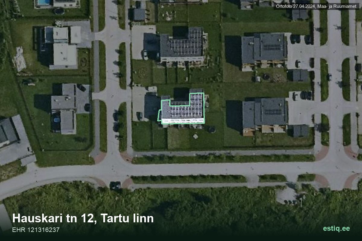 Hauskari tänav 12, Tartu – ilmakuva rakennuksesta, ääriviiva rakennusrekisteristä (EHR)