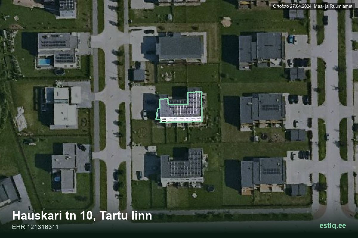 Hauskari tänav 10, Tartu – hoone aerofoto, kontuur ehitisregistri (EHR) andmetest