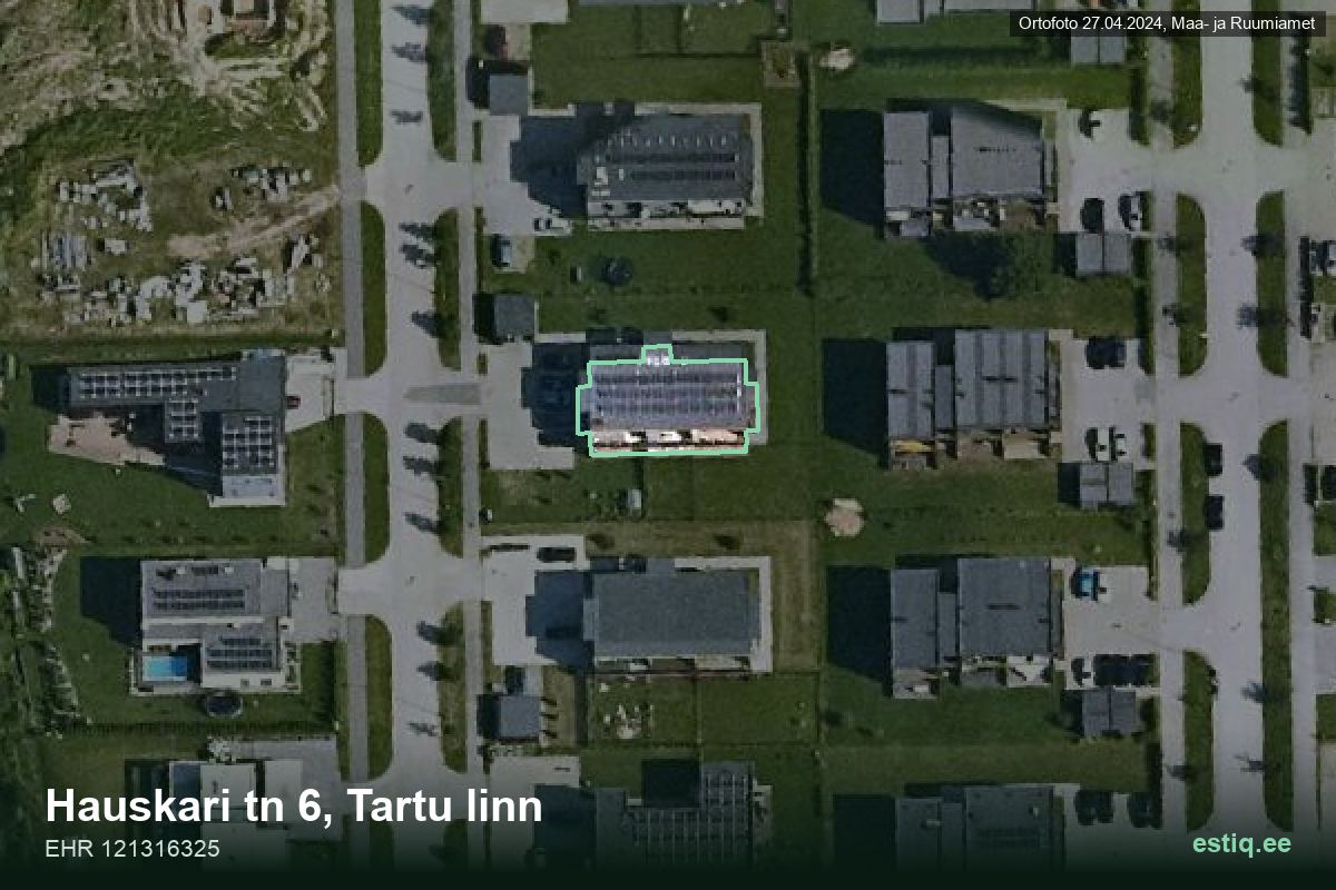 Hauskari tänav 6, Tartu – hoone aerofoto, kontuur ehitisregistri (EHR) andmetest