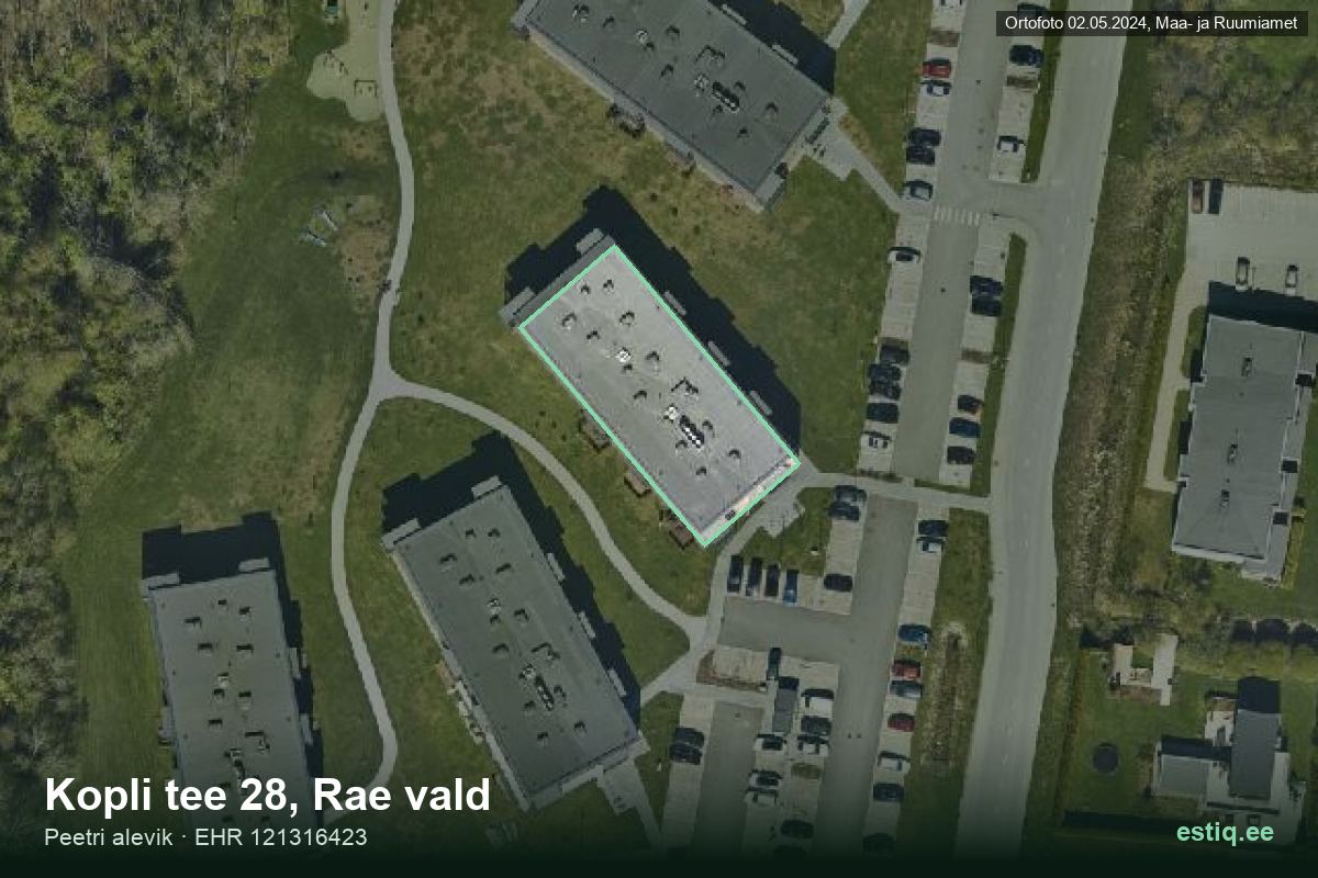 Kopli tee 28, Rae – hoone aerofoto, kontuur ehitisregistri (EHR) andmetest