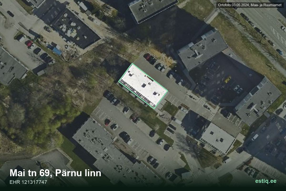 Mai tänav 69, Pärnu – hoone aerofoto, kontuur ehitisregistri (EHR) andmetest