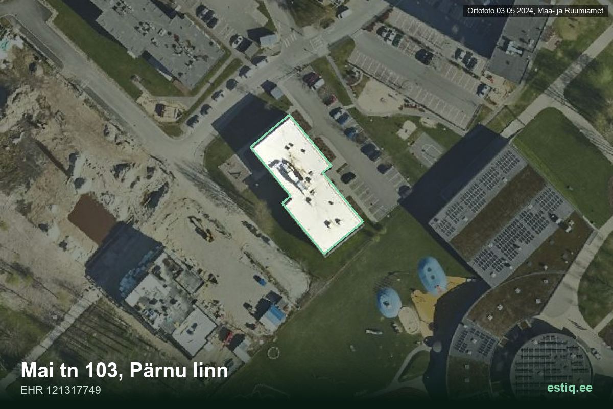 Mai tänav 103, Pärnu – hoone aerofoto, kontuur ehitisregistri (EHR) andmetest