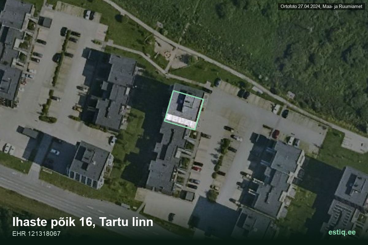 Ihaste põik 16, Tartu – ilmakuva rakennuksesta, ääriviiva rakennusrekisteristä (EHR)