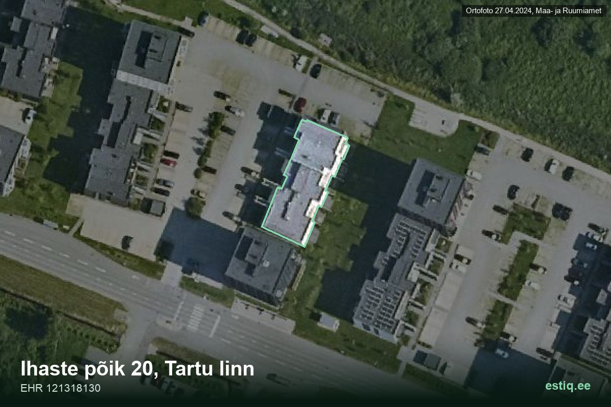 Ihaste põik 20, Tartu – ilmakuva rakennuksesta, ääriviiva rakennusrekisteristä (EHR)