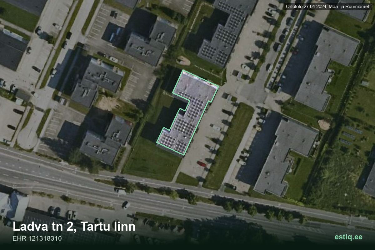 Ladva tänav 2, Tartu – hoone aerofoto, kontuur ehitisregistri (EHR) andmetest