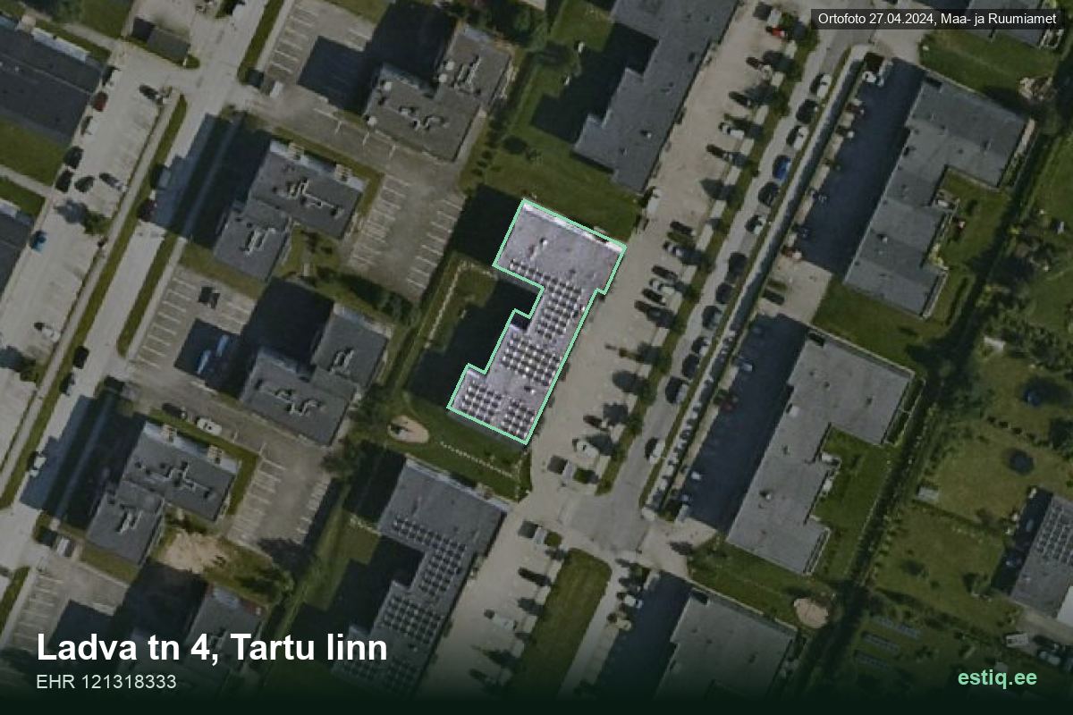 Ladva tänav 4, Tartu – ilmakuva rakennuksesta, ääriviiva rakennusrekisteristä (EHR)