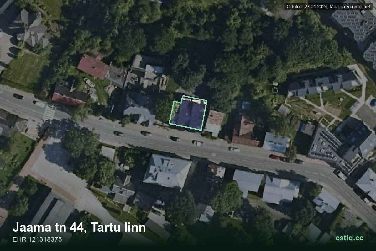 Jaama tänav 44, Tartu – hoone aerofoto, kontuur ehitisregistri (EHR) andmetest