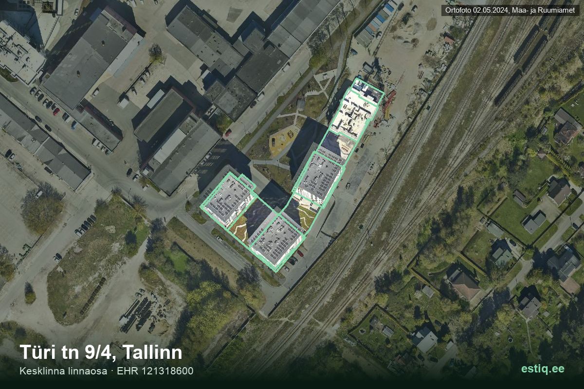Türi tänav 9/4, Tallinn – hoone aerofoto, kontuur ehitisregistri (EHR) andmetest