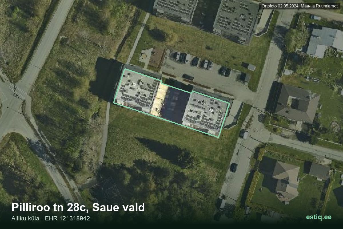 Pilliroo tänav 28c, Saue – ilmakuva rakennuksesta, ääriviiva rakennusrekisteristä (EHR)