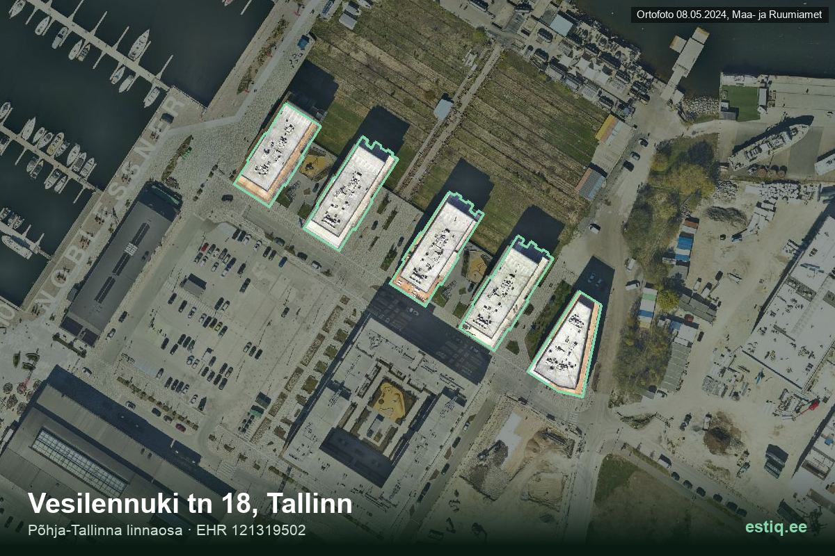 Vesilennuki tänav 18, Tallinn – hoone aerofoto, kontuur ehitisregistri (EHR) andmetest