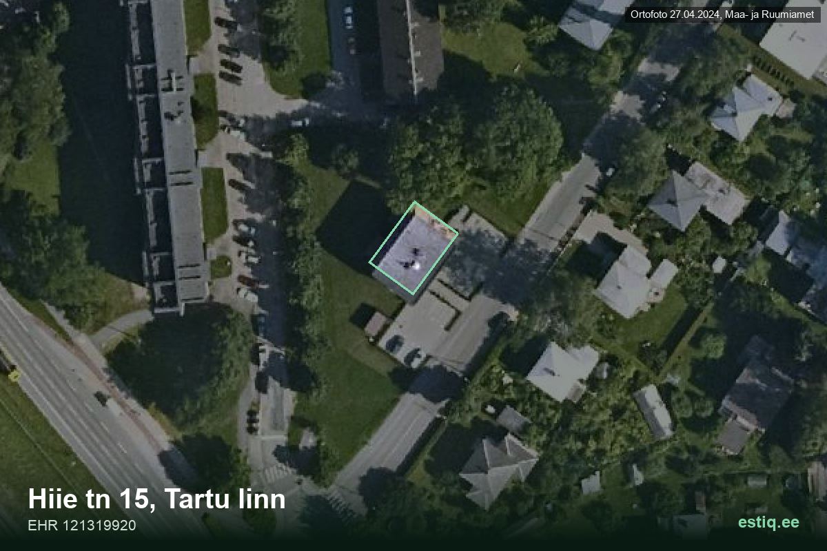 Hiie tänav 15, Tartu – hoone aerofoto, kontuur ehitisregistri (EHR) andmetest