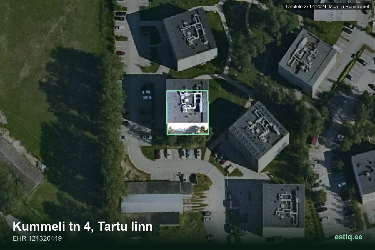 Kummeli tänav 4, Tartu – hoone aerofoto, kontuur ehitisregistri (EHR) andmetest
