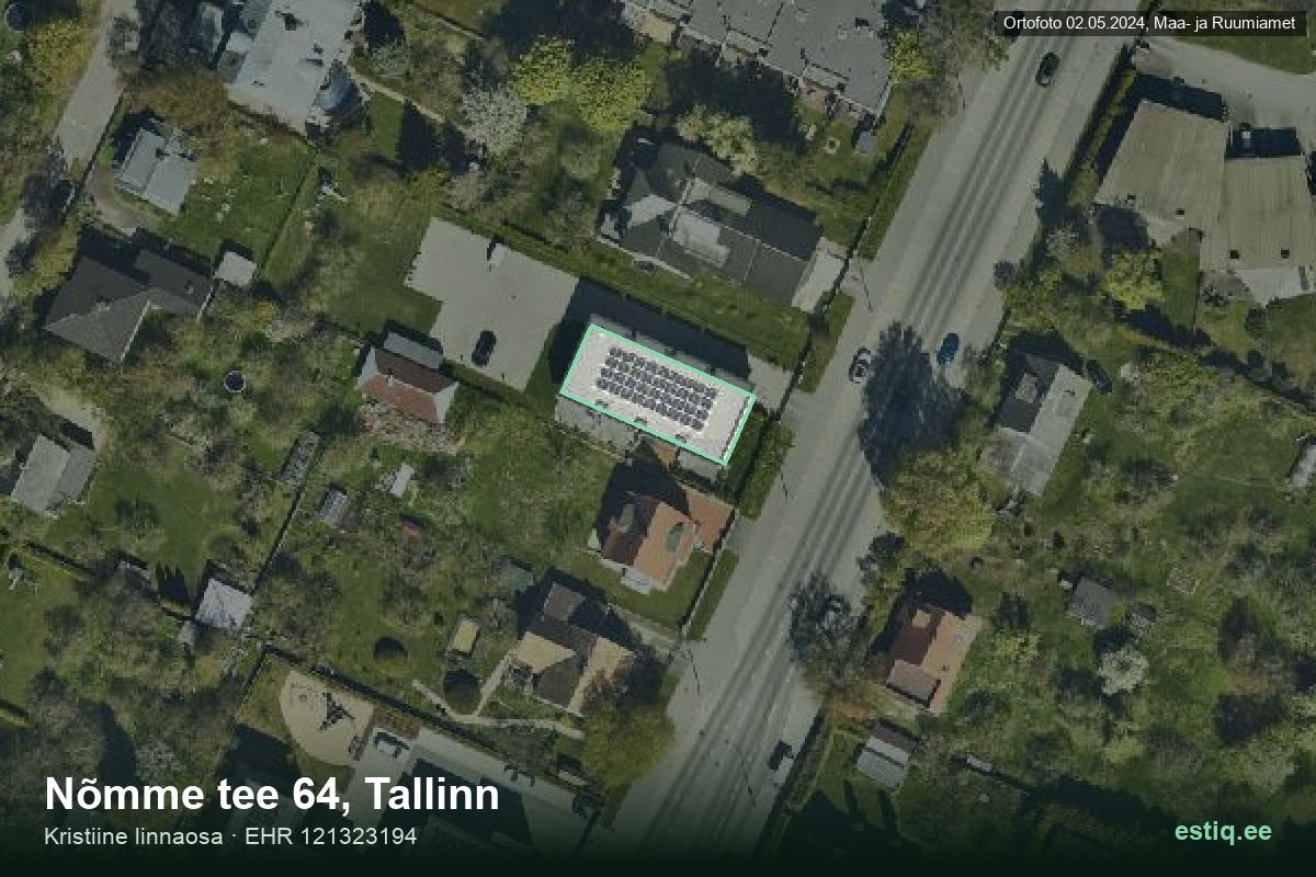 Nõmme tee 64, Tallinn – hoone aerofoto, kontuur ehitisregistri (EHR) andmetest