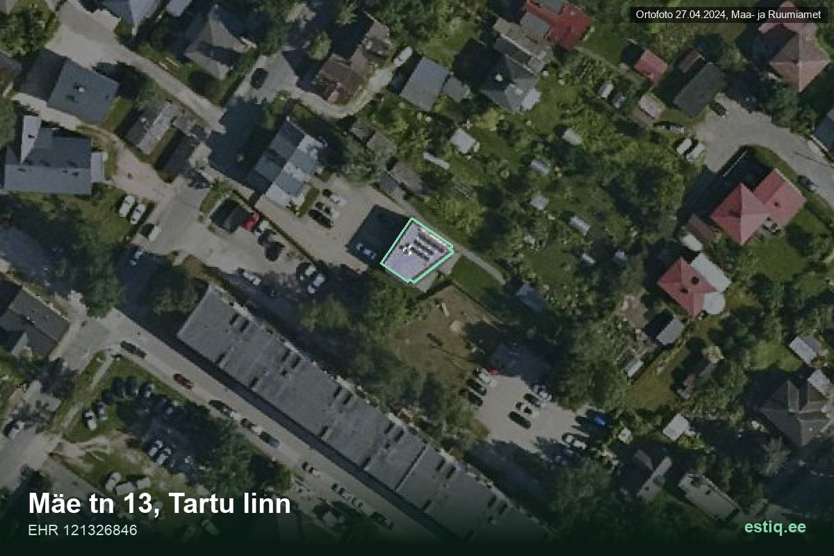 Mäe tänav 13, Tartu – aerial photo of the building, outline from the Building Register (EHR)