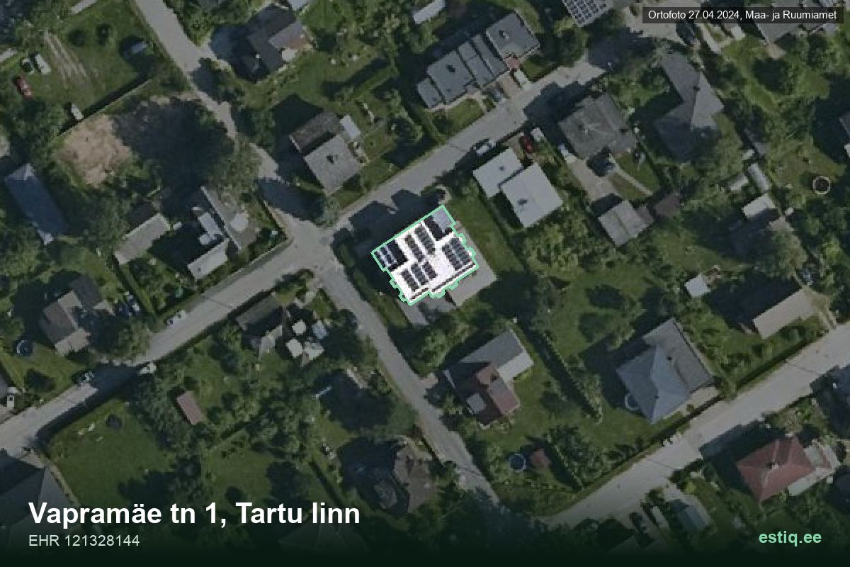Vapramäe tänav 1, Tartu – aerial photo of the building, outline from the Building Register (EHR)