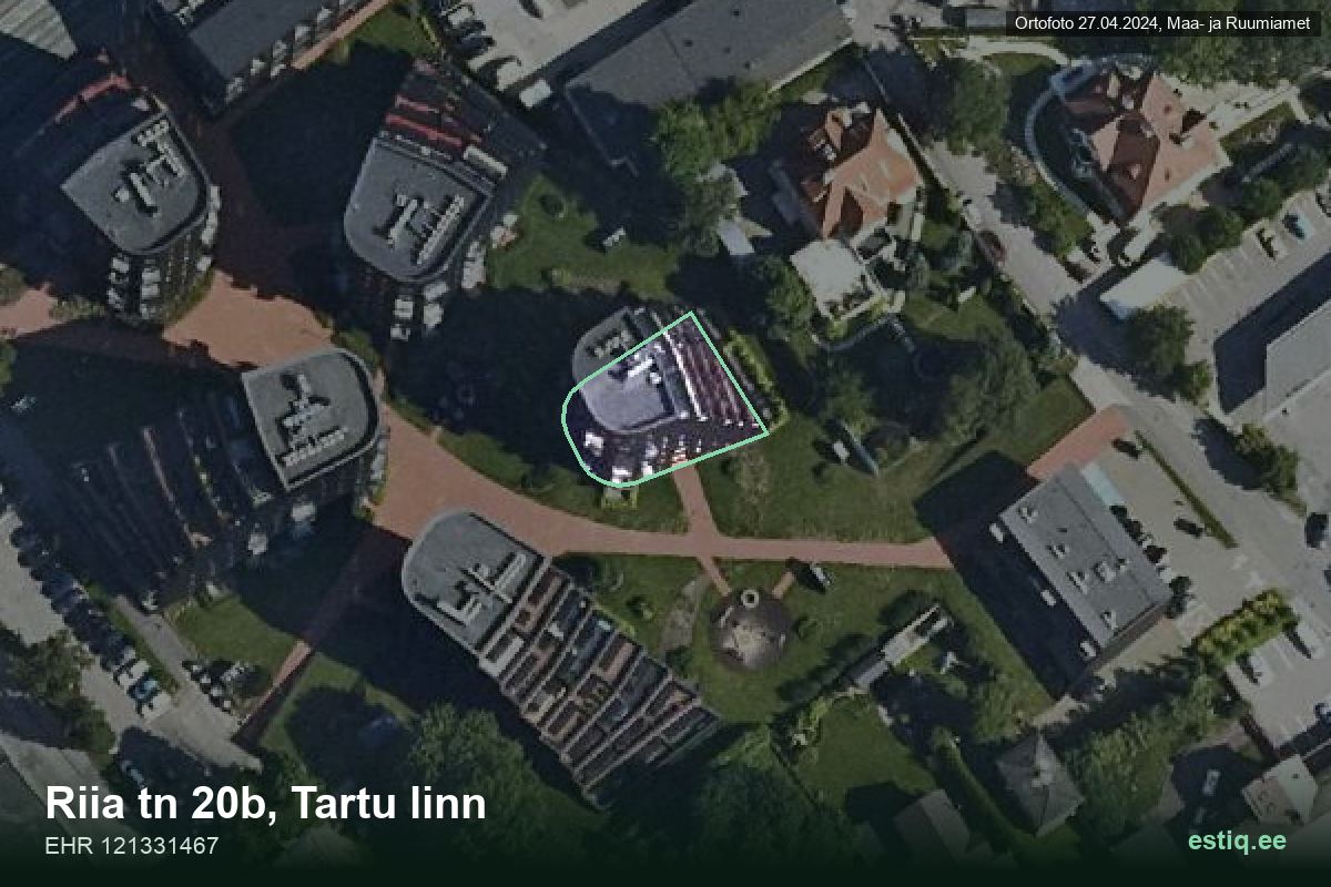 Riia tänav 20b, Tartu – hoone aerofoto, kontuur ehitisregistri (EHR) andmetest