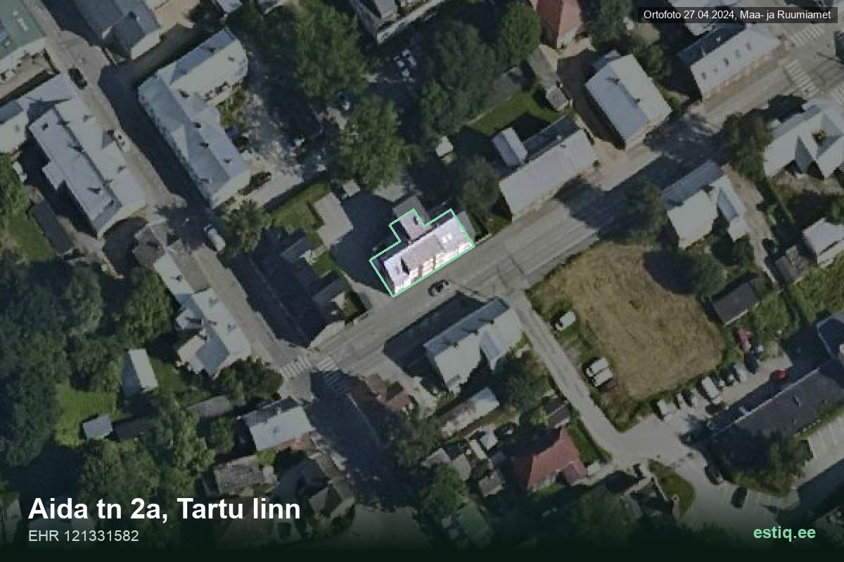 Aida tänav 2a, Tartu – hoone aerofoto, kontuur ehitisregistri (EHR) andmetest